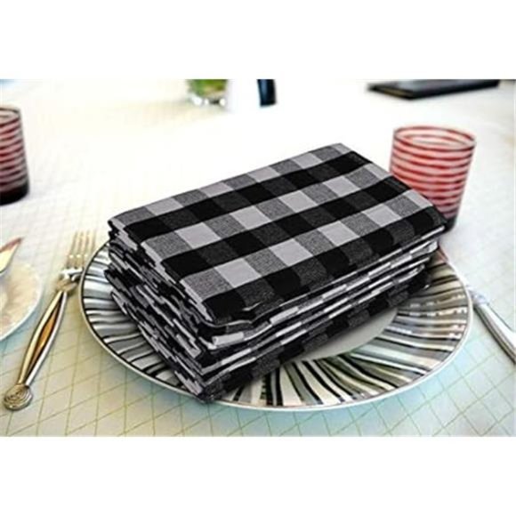 Dinner Napkins Buffalo Checks Cloth Napkins Set of 12 Black/White Color Checks - Picture 6 of 6
